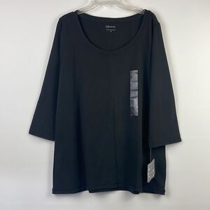 Relativity Women's Pima Cotton Quarter Sleeve Scoop-Neck Tee Black Size 1X NWT